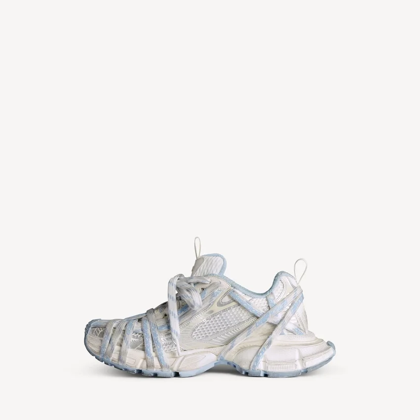 Zapatilla deportiva para mujer 3XL con cordones y logotipo en blanco/blanco roto/azul claro