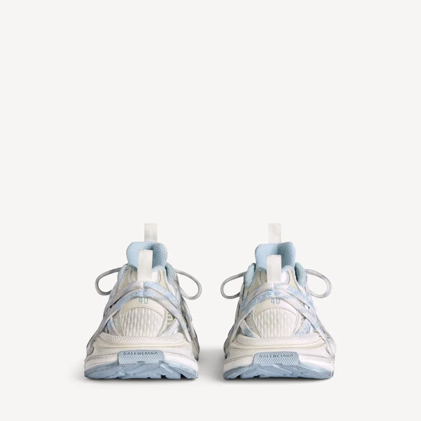 Zapatilla deportiva para mujer 3XL con cordones y logotipo en blanco/blanco roto/azul claro
