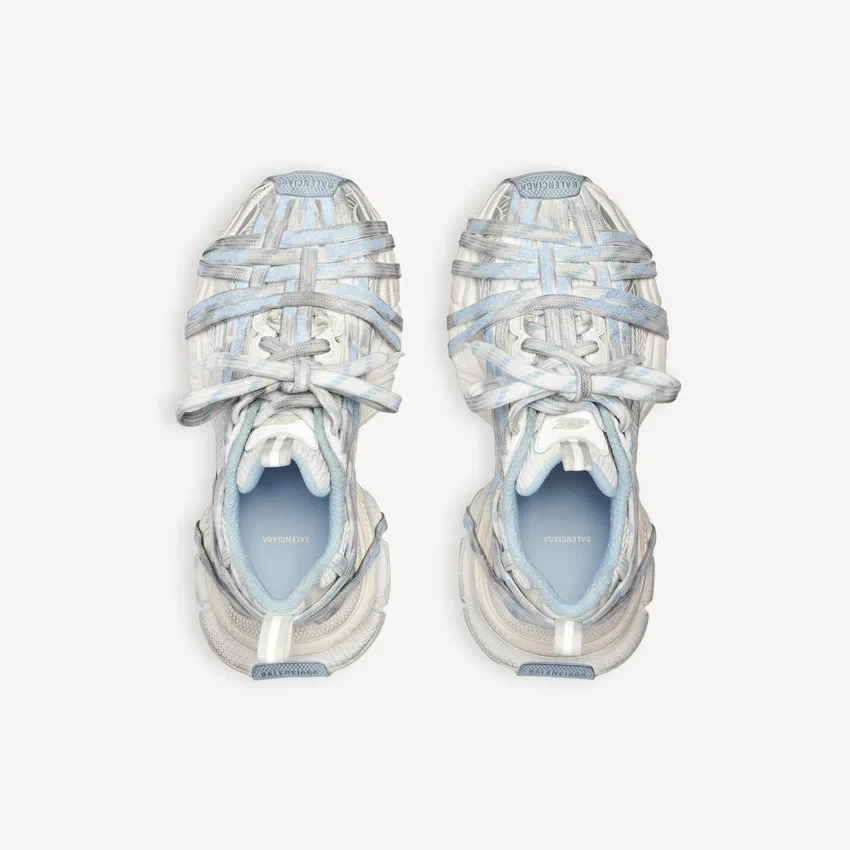 Zapatilla deportiva para mujer 3XL con cordones y logotipo en blanco/blanco roto/azul claro