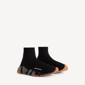 Zapatilla deportiva Speed 2.0 para hombre con suela transparente y tejido de punto reciclado en negro/naranja