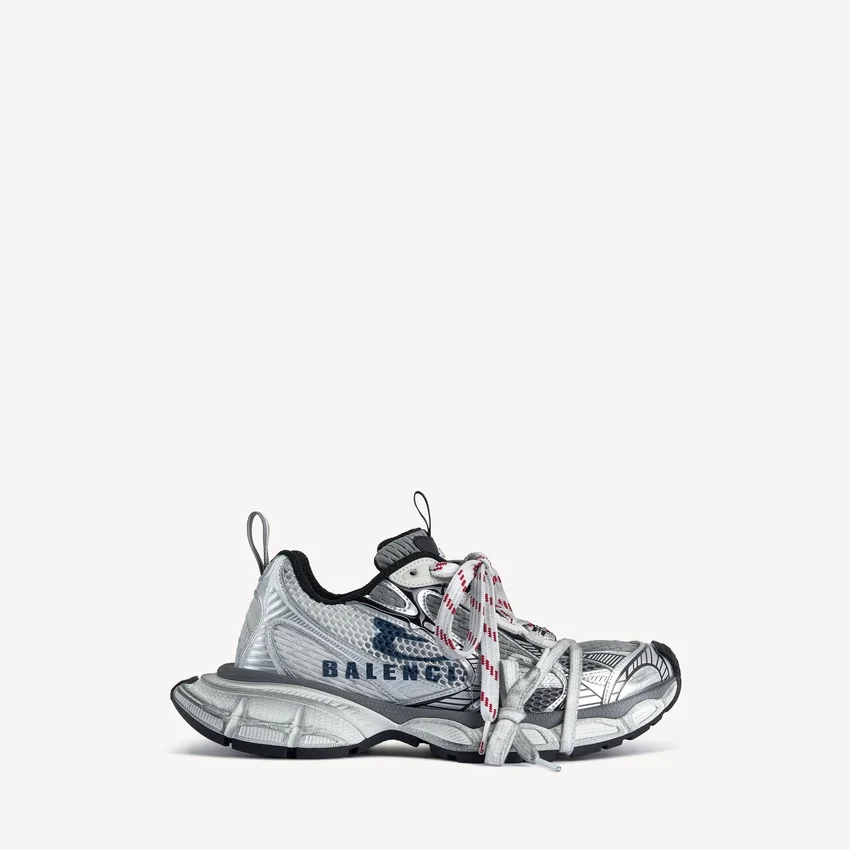Zapatilla para hombre 3XL con logotipo dividido en blanco/azul marino/gris Zapatilla para hombre 3XL con logotipo dividido en blanco/azul marino/gris